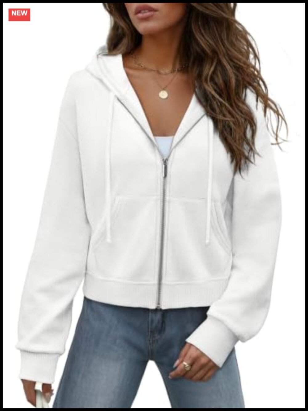 Womens Zip Up Cropped Hoodie Polyester Spandex Fleece Jacket